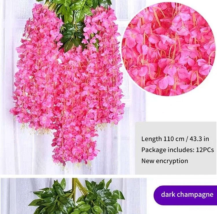 12Pcs  Artificial Flower Rattan Wreath Arch Wedding Home Garden Office Decoration pendant Plant -  - #tag1#