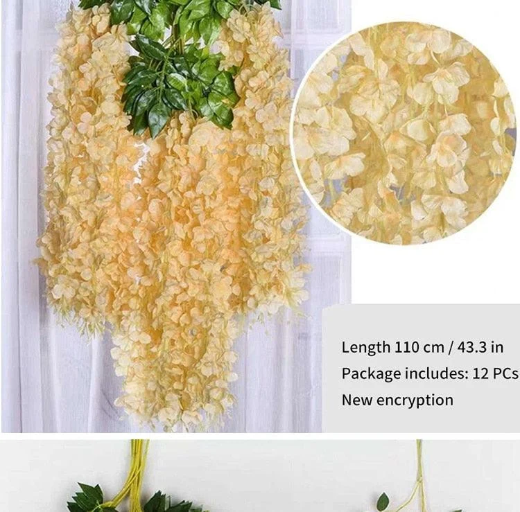 12Pcs  Artificial Flower Rattan Wreath Arch Wedding Home Garden Office Decoration pendant Plant -  - #tag1#