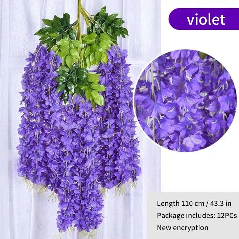 12Pcs  Artificial Flower Rattan Wreath Arch Wedding Home Garden Office Decoration pendant Plant -  - #tag1#