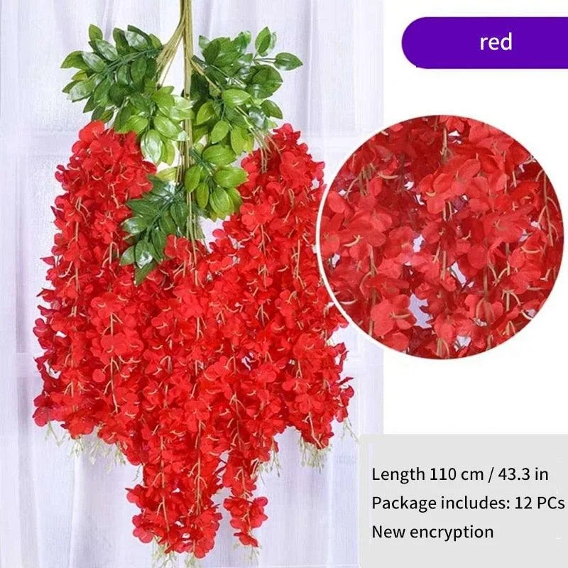 12Pcs  Artificial Flower Rattan Wreath Arch Wedding Home Garden Office Decoration pendant Plant -  - #tag1#
