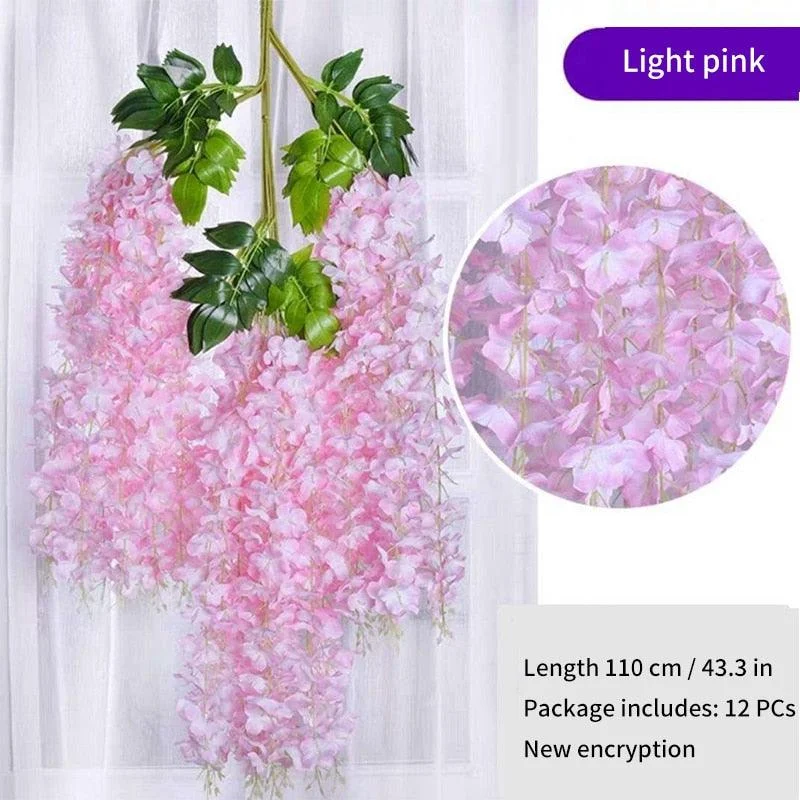12Pcs  Artificial Flower Rattan Wreath Arch Wedding Home Garden Office Decoration pendant Plant -  - #tag1#