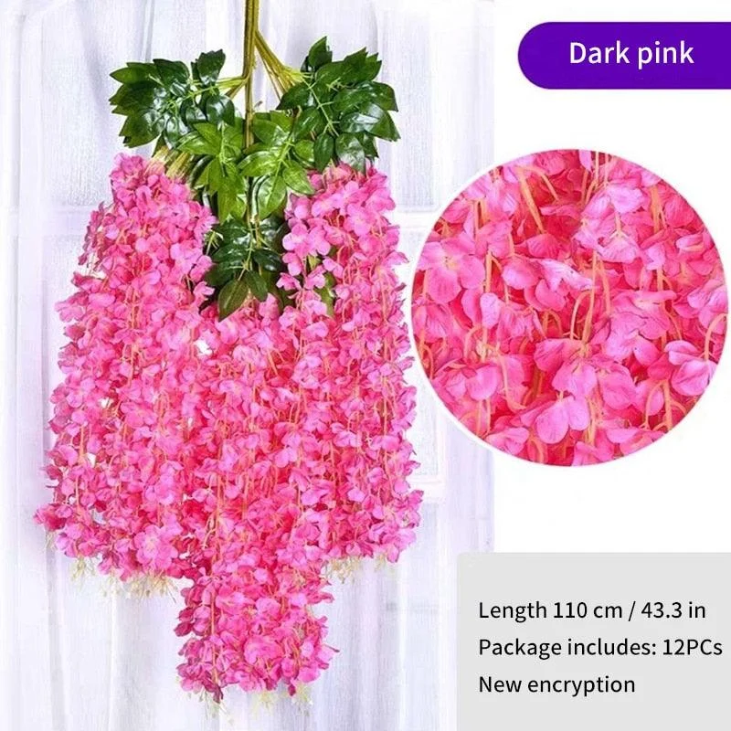 12Pcs  Artificial Flower Rattan Wreath Arch Wedding Home Garden Office Decoration pendant Plant -  - #tag1#