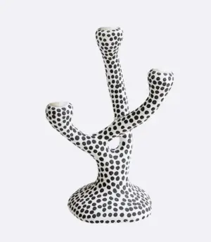 Three-Arm Candelabra Polka Dot Ceramic Candle Holder