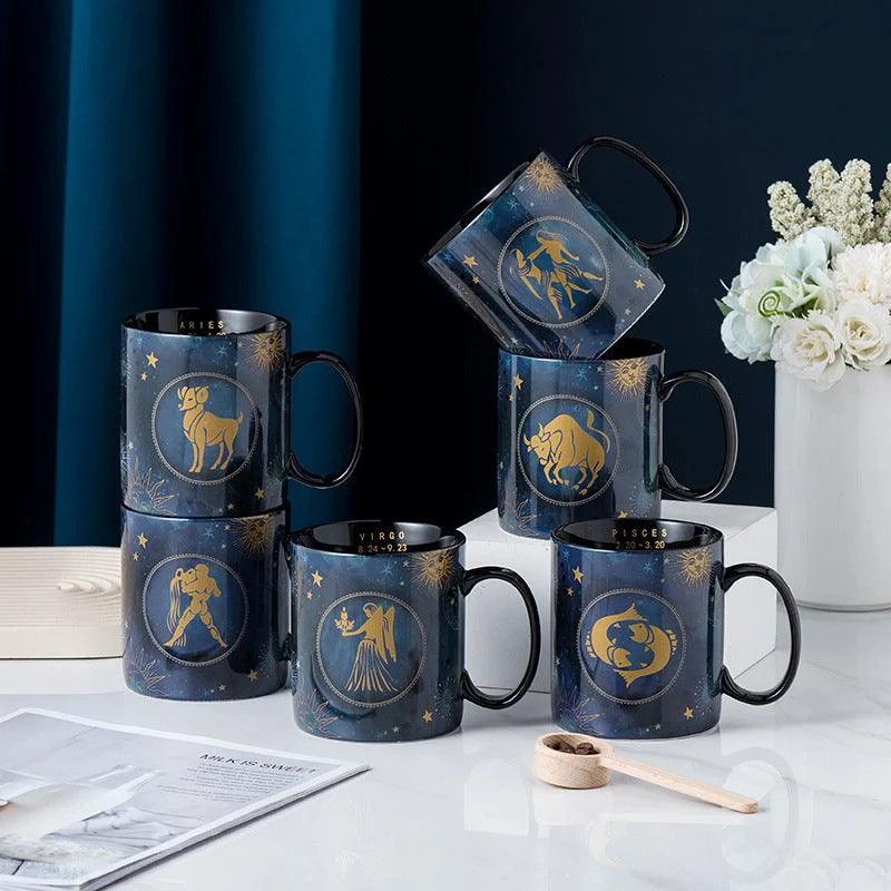 12 Constellations Mug Cobalt Blue Ceramic Coffee Mug -  - #tag1#