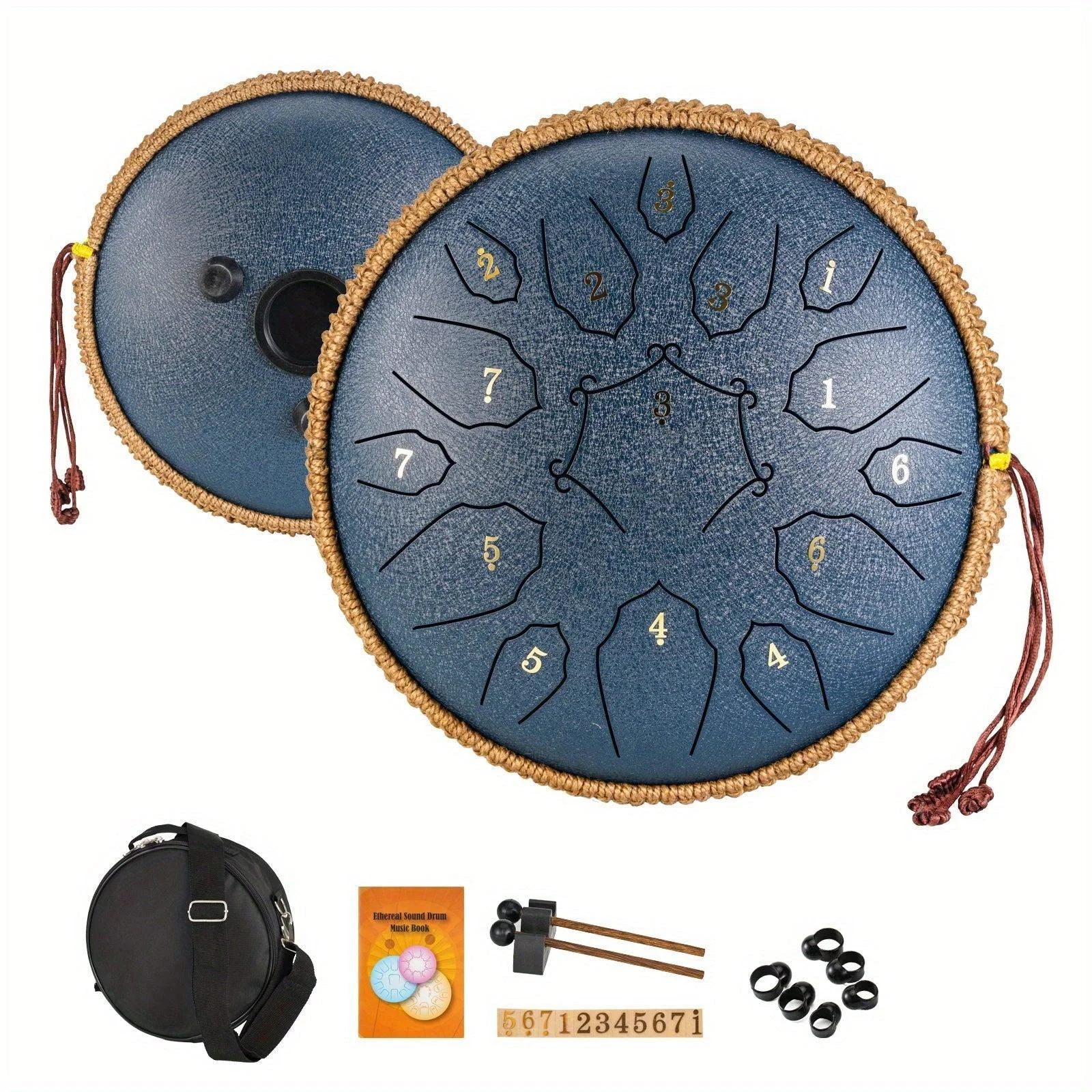 12 Inch 15 Note Steel Tongue Drum D Key Hotplate Percussion Instrument Cornices Shape Handbag Drum With Drum Mallets Carry Bag And Music Book -  - #tag1#