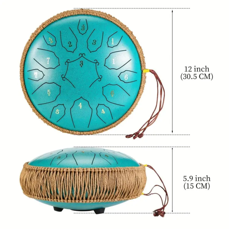 12 Inch 15 Note Steel Tongue Drum D Key Hotplate Percussion Instrument Cornices Shape Handbag Drum With Drum Mallets Carry Bag And Music Book tag1