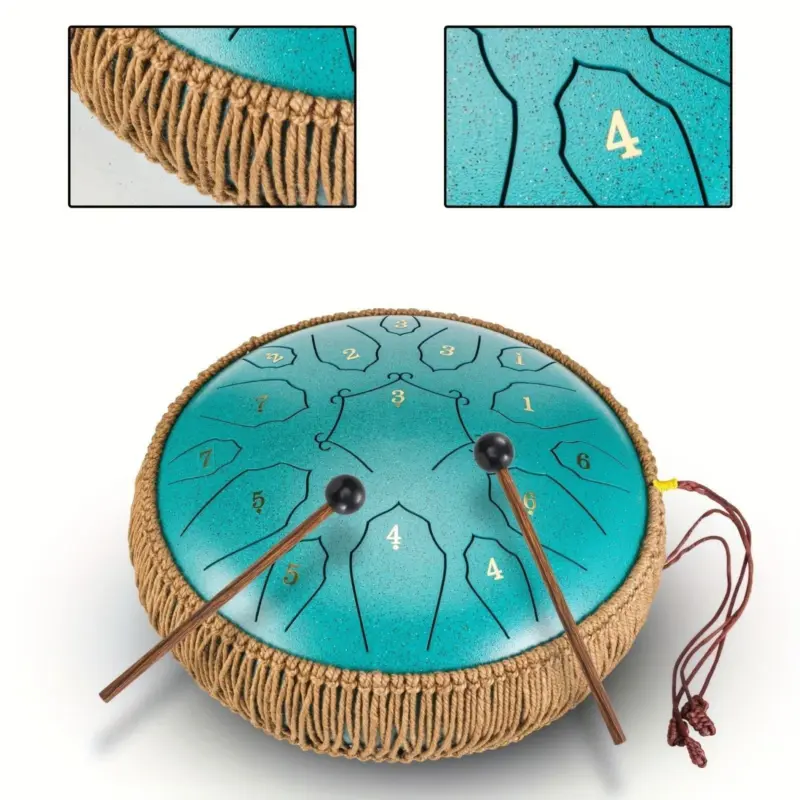 12 Inch 15 Note Steel Tongue Drum D Key Hotplate Percussion Instrument Cornices Shape Handbag Drum With Drum Mallets Carry Bag And Music Book tag1