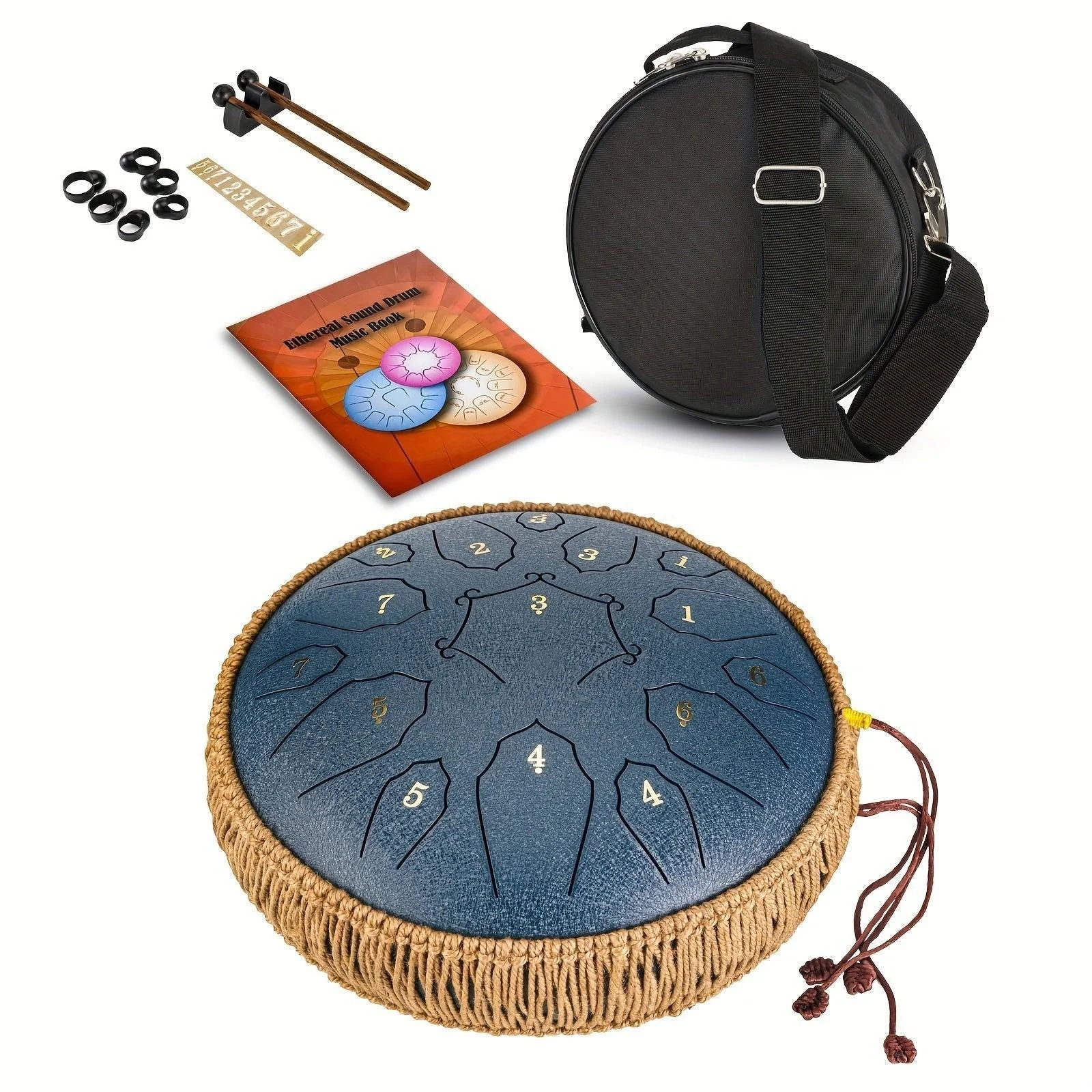 12 Inch 15 Note Steel Tongue Drum D Key Hotplate Percussion Instrument Cornices Shape Handbag Drum With Drum Mallets Carry Bag And Music Book -  - #tag1#