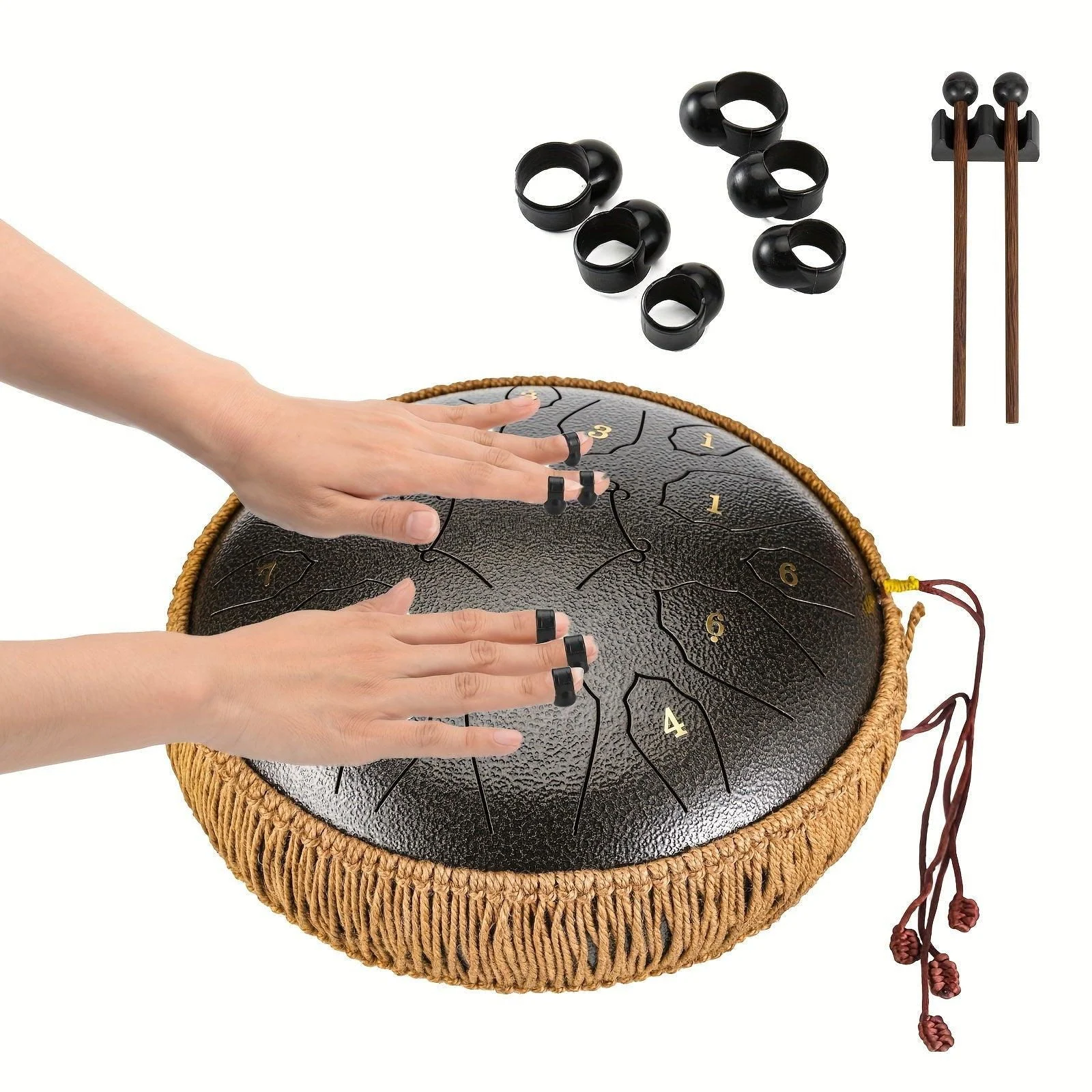 12 Inch 15 Note Steel Tongue Drum D Key Hotplate Percussion Instrument Cornices Shape Handbag Drum With Drum Mallets Carry Bag And Music Book -  - #tag1#