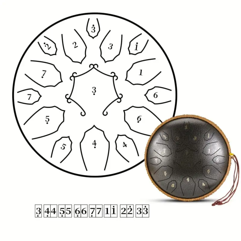 12 Inch 15 Note Steel Tongue Drum D Key Hotplate Percussion Instrument Cornices Shape Handbag Drum With Drum Mallets Carry Bag And Music Book tag1