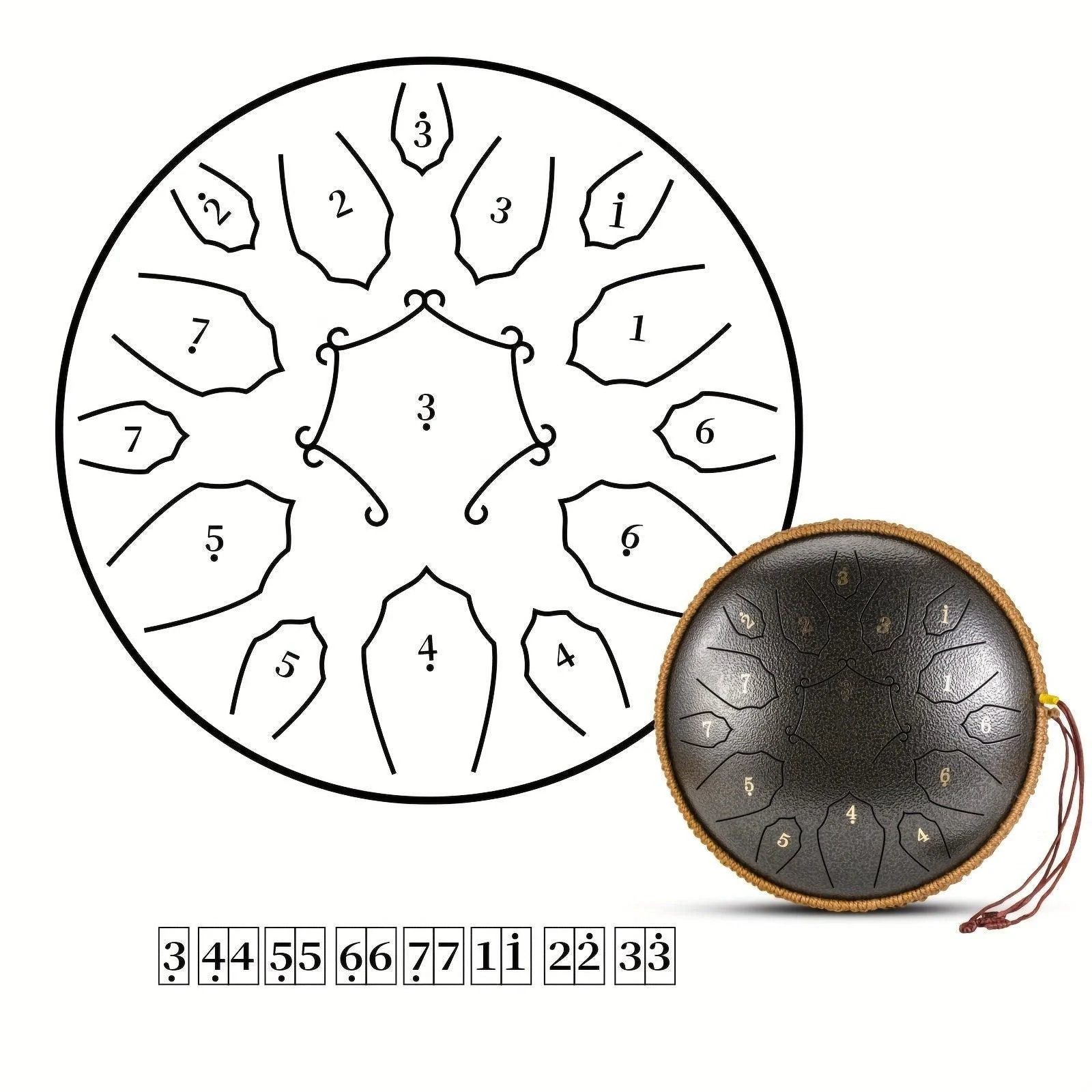 12 Inch 15 Note Steel Tongue Drum D Key Hotplate Percussion Instrument Cornices Shape Handbag Drum With Drum Mallets Carry Bag And Music Book -  - #tag1#