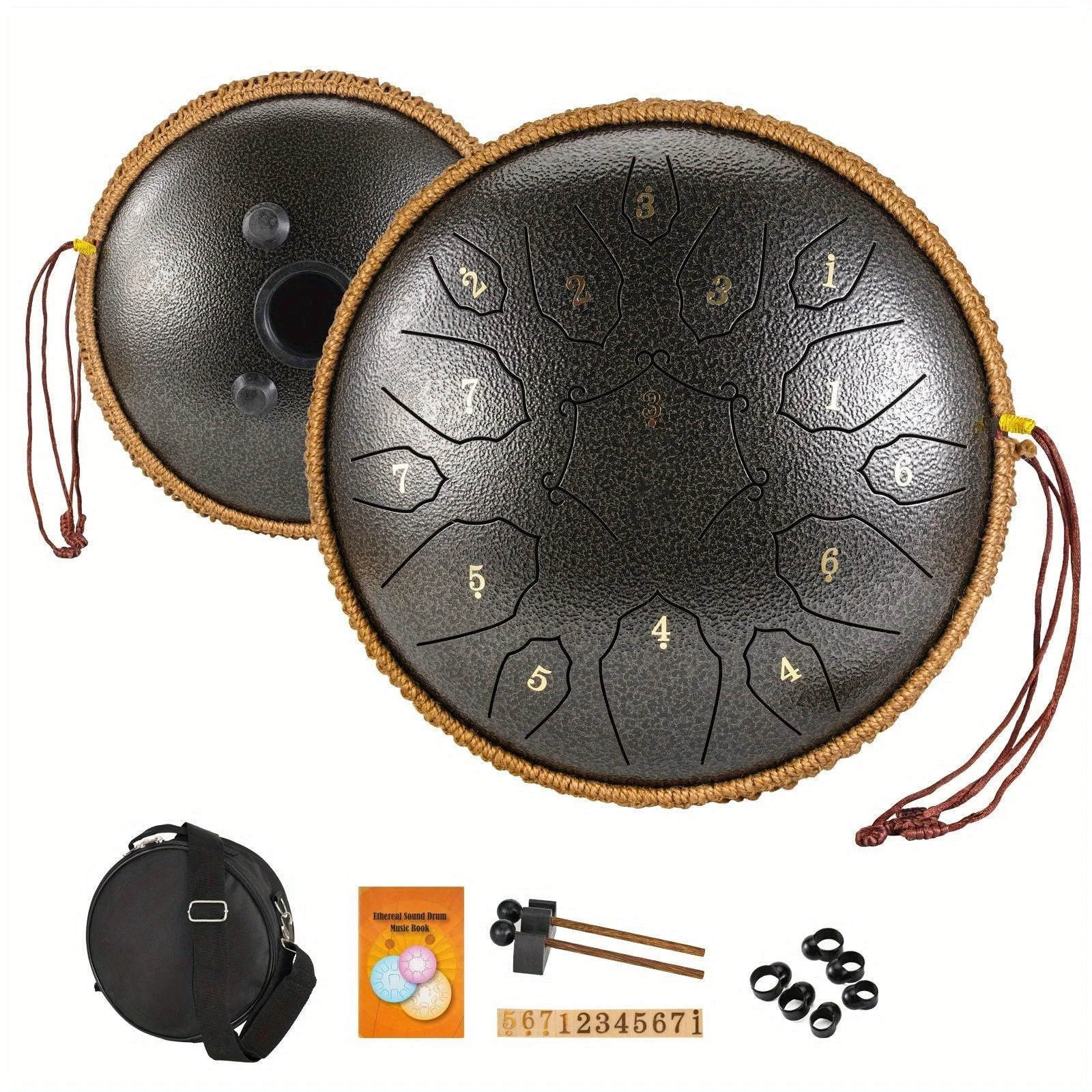 12 Inch 15 Note Steel Tongue Drum D Key Hotplate Percussion Instrument Cornices Shape Handbag Drum With Drum Mallets Carry Bag And Music Book -  - #tag1#