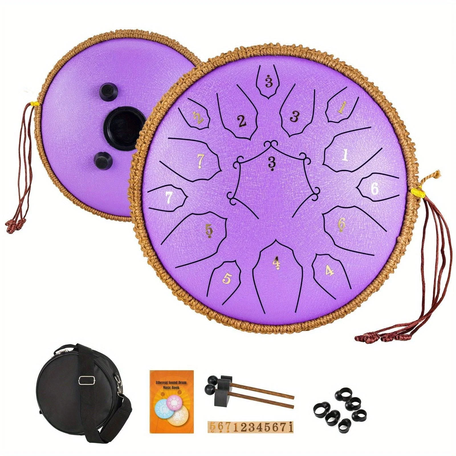 12 Inch 15 Note Steel Tongue Drum D Key Hotplate Percussion Instrument Cornices Shape Handbag Drum With Drum Mallets Carry Bag And Music Book -  - #tag1#
