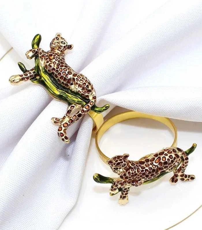 12 Pcs Set Leopard Napkin Rings Alloy 5 cm -  - #tag1#
