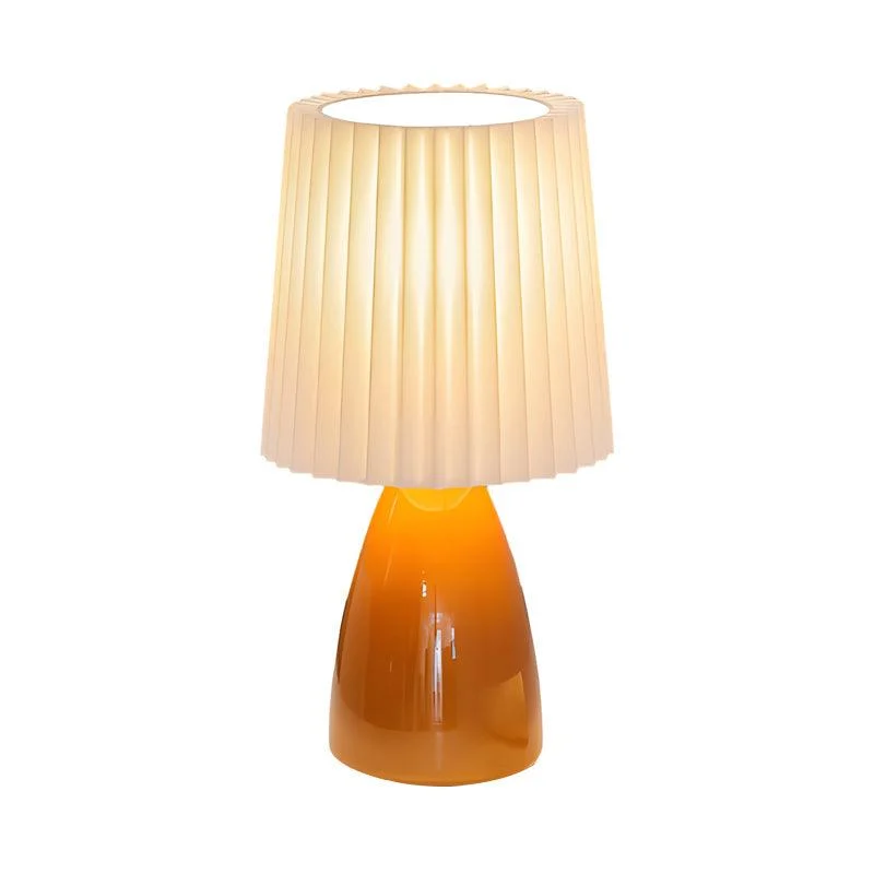 12'' Pleated Fabrics - Table Lamp with Glass Base and USB, Dimmable with 1 Light Point -  - #tag1#