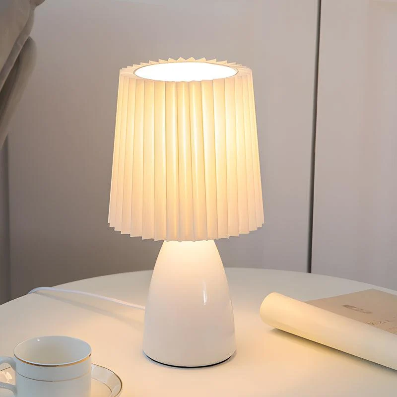 12'' Pleated Fabrics - Table Lamp with Glass Base and USB, Dimmable with 1 Light Point -  - #tag1#