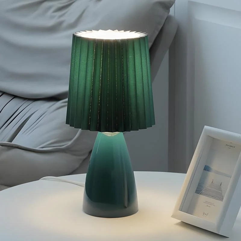 12'' Pleated Fabrics - Table Lamp with Glass Base and USB, Dimmable with 1 Light Point -  - #tag1#