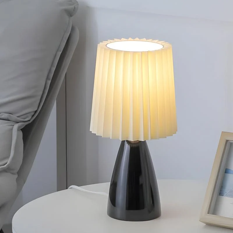12'' Pleated Fabrics - Table Lamp with Glass Base and USB, Dimmable with 1 Light Point -  - #tag1#