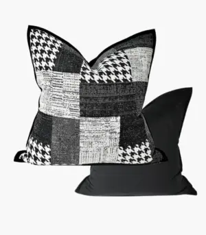 Houndstooth Cushion Cover Black & White Jacquard 48cm