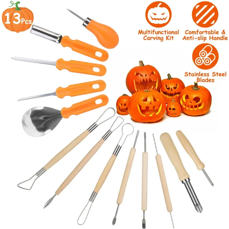 13 Pieces Halloween Pumpkin Stainless Steel Carving Kit tag1