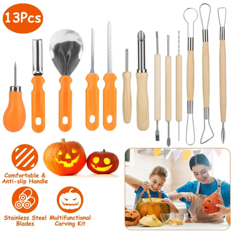 13 Pieces Halloween Pumpkin Stainless Steel Carving Kit tag1