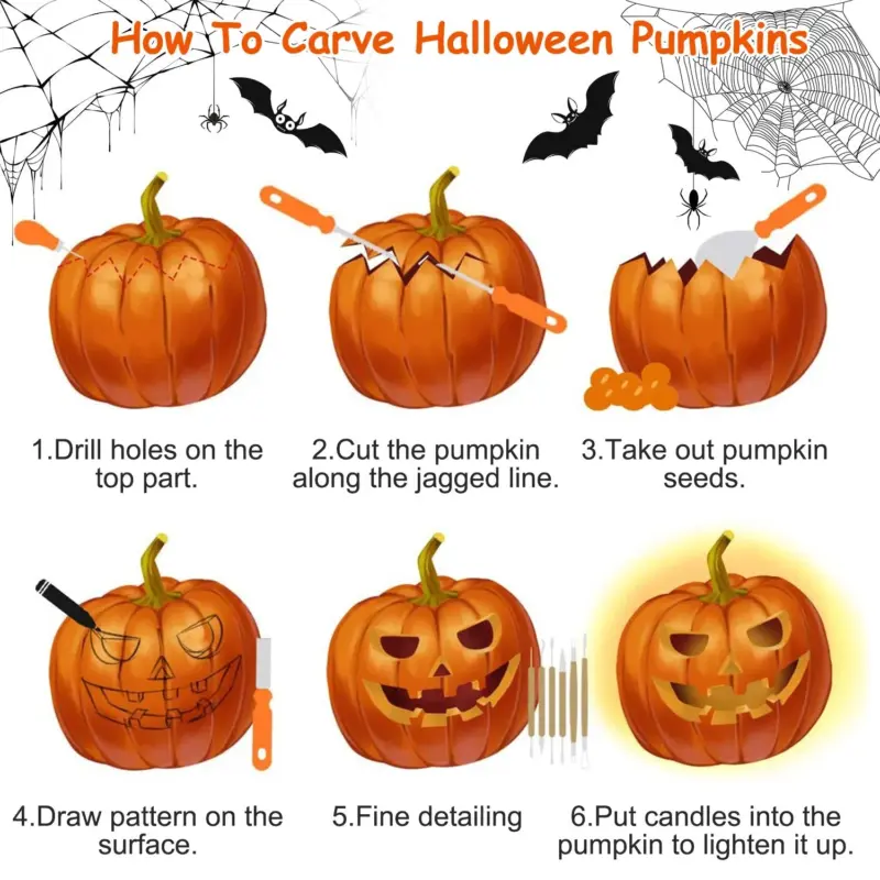 13 Pieces Halloween Pumpkin Stainless Steel Carving Kit tag1