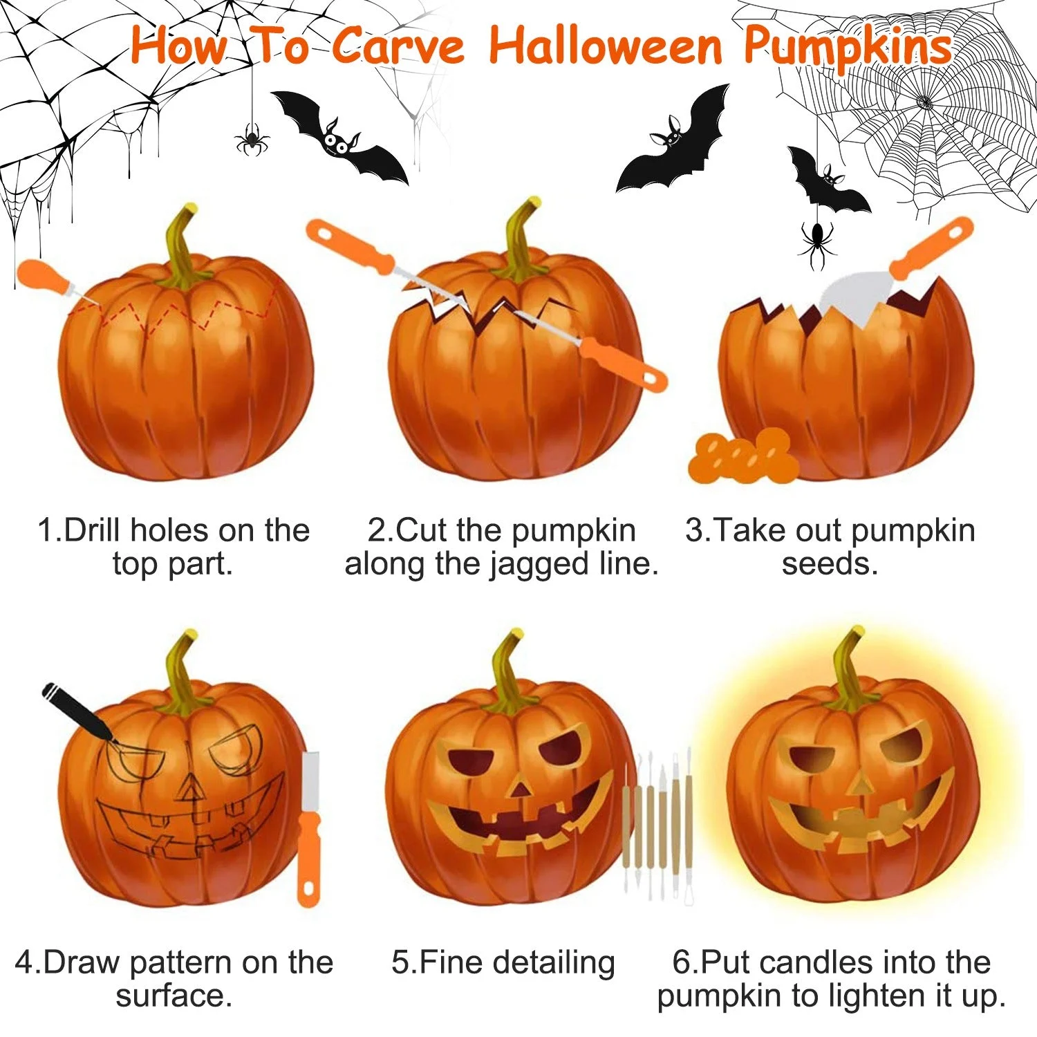 13-Pieces: Halloween Pumpkin Stainless Steel Carving Kit -  - #tag1#
