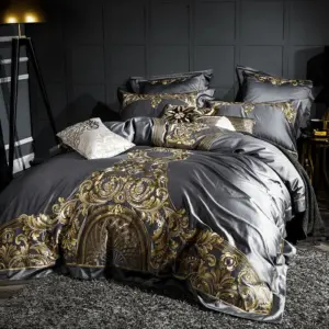 Homeko Vibrant Grey Luxury Egyptian Cotton Embroidery Bedding Set