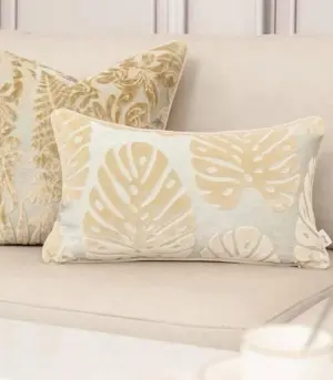 Velvet Floral Garden Cushion Cover Velvet Embroidery Beige