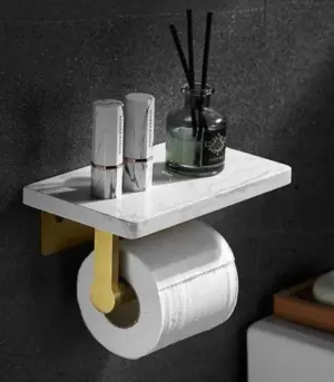 Toilet Roll Holder Wall-Mounted Natural Marble Brushed Gold