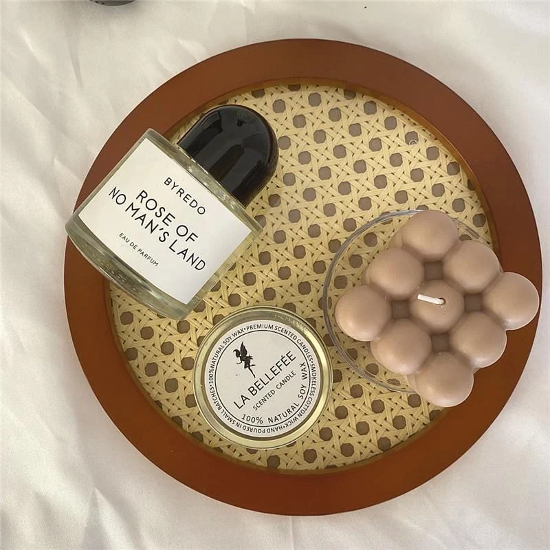 15cm Vintage Rattan Round Decorative Storage Tray Round Fruit Plate Desktop Small Items Jewelry Display Minimalist 2a769a17 F942 4336 B549 5c7687ca62f0
