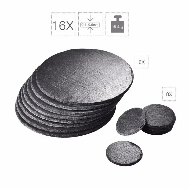 16 PCS Round Natural Slate Coasters and Placemats tag1