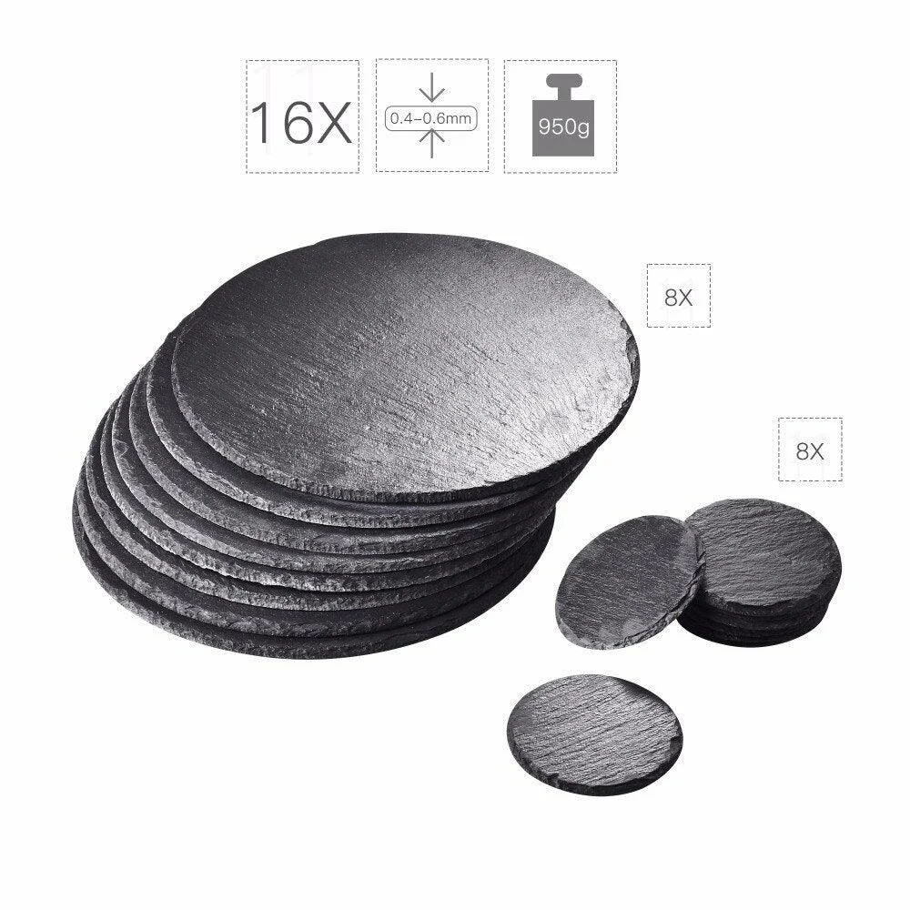 16 PCS Round Natural Slate Coasters and Placemats -  - #tag1#
