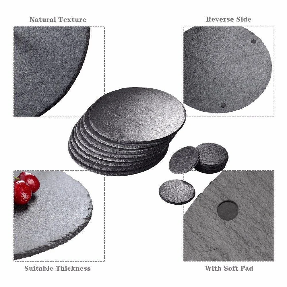 16 PCS Round Natural Slate Coasters and Placemats -  - #tag1#