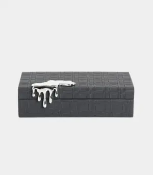 Leather Jewelry Box with Silver Drip Accent - Elegant Storage (2 Sizes) Grey
