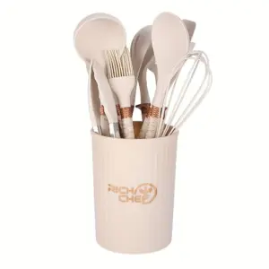 Silicone Kitchenware Set - Kookly - Non-stick Tools - Light Wooden Handles