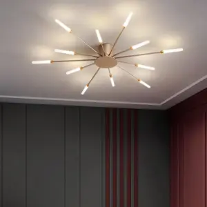 Modern Ceiling Lamp in Black/Gold Burst - 12/18/28 LED Lights Semi Flush Mount for Bedroom