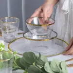 1PCS European Phnom Penh Hammer Pattern Glass Bowl Western Gold Edge Steak Dinner Set Plate Rice
