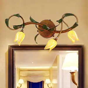 Vintage Flower LED Wall Light Copper Bathroom Bedroom Metal Glass 3/5 Lamps