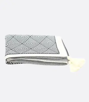 Sofa Throw Coco with Tassels Blanket White Black