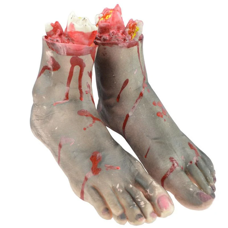 1 Pair Chopped Human Parts Scary Bloody Feet Halloween Party Decorations Prop Black Feet -  - #tag1#