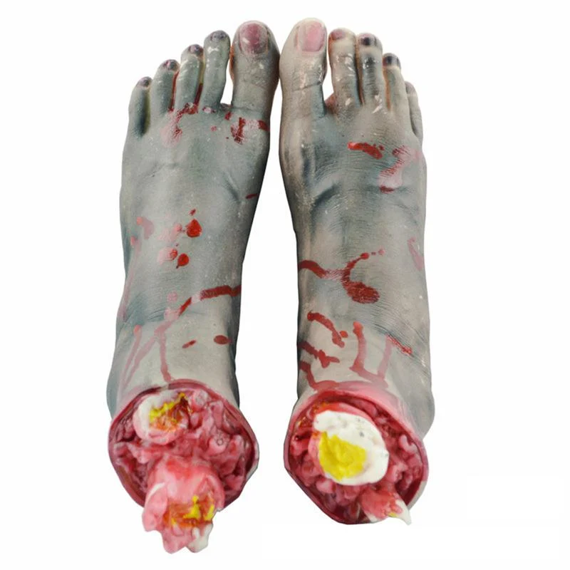 1 Pair Chopped Human Parts Scary Bloody Feet Halloween Party Decorations Prop Black Feet -  - #tag1#