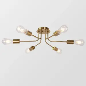 Homeko 6-Light Gold Glass Semi Flush Chandelier