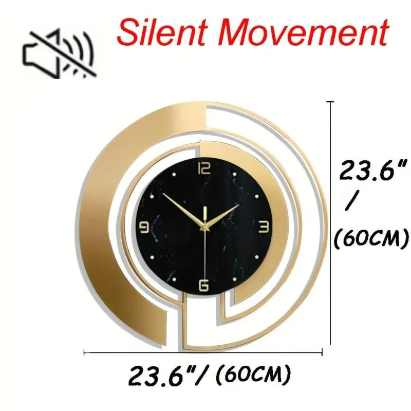 1pc 23.6 19.7 17.7inch Golden Creative Design Metal Silent Wall Clock tag1