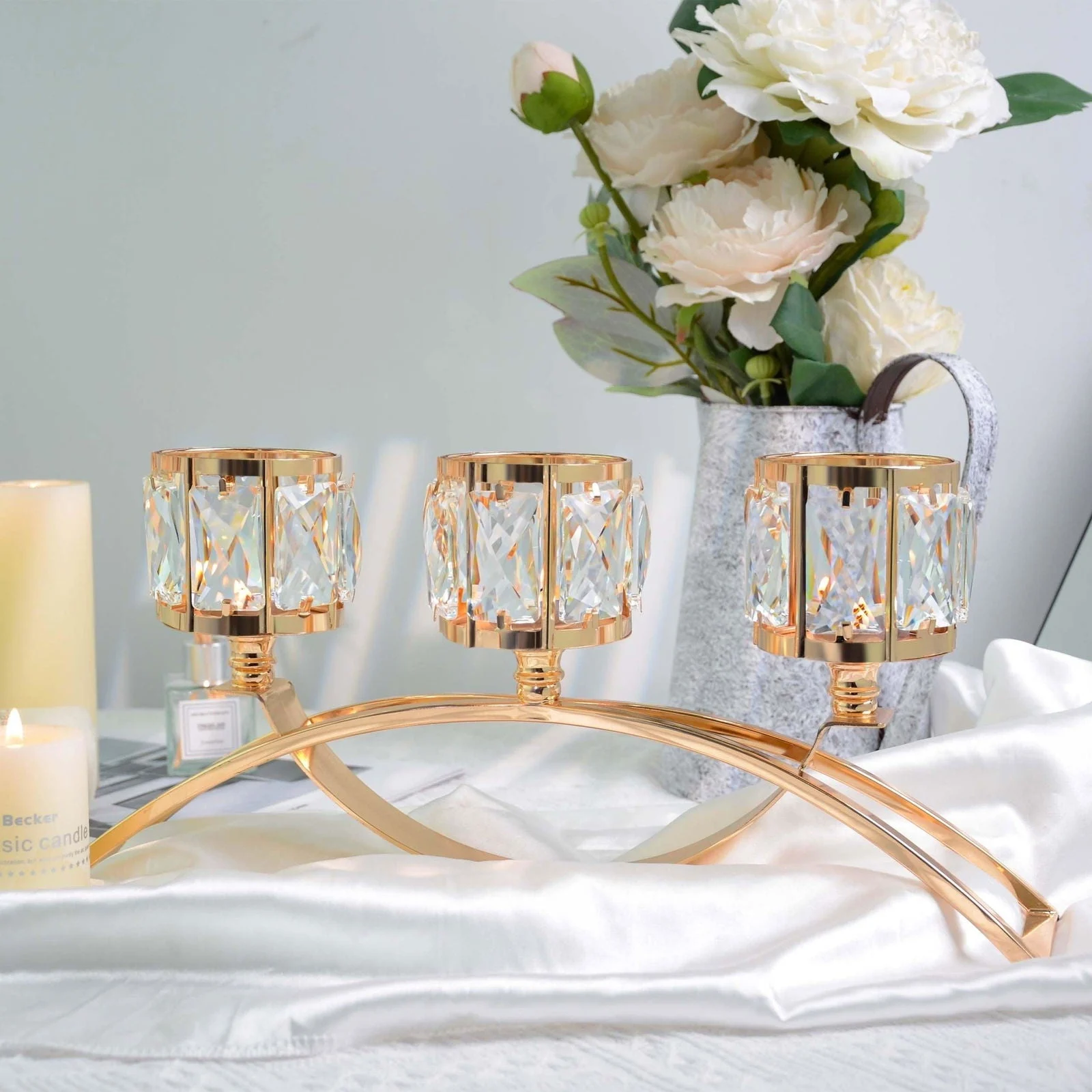 1pc 3 Arms Crystal Candle Holders, Arch Candlestick Table Candelabras Centerpieces  Home Decoration, Perfect Gift -  - #tag1#