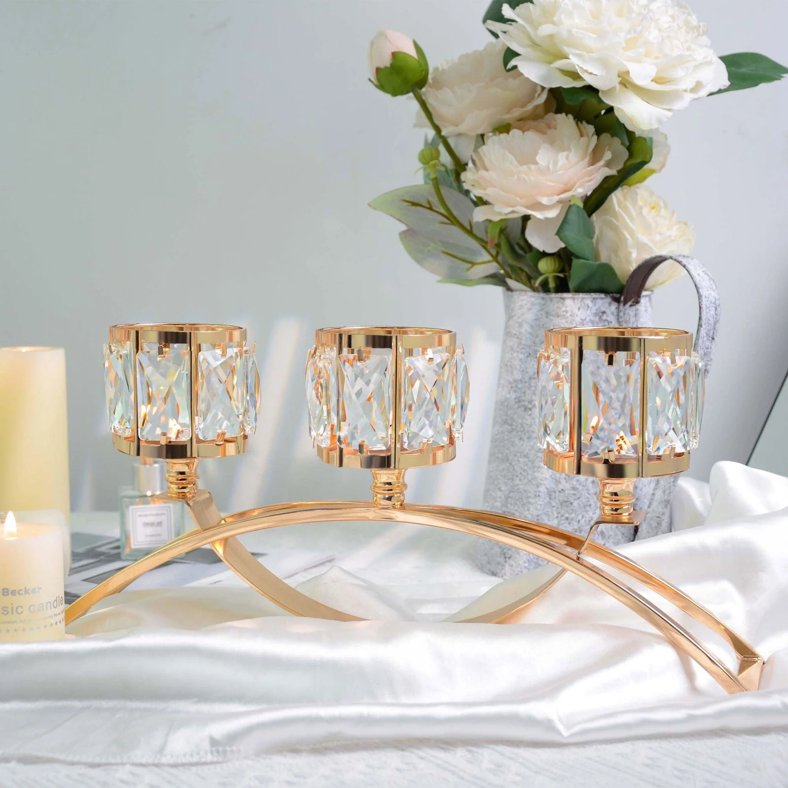 1pc 3 Arms Crystal Candle Holders, Arch Candlestick Table Candelabras Centerpieces  Home Decoration, Perfect Gift -  - #tag1#