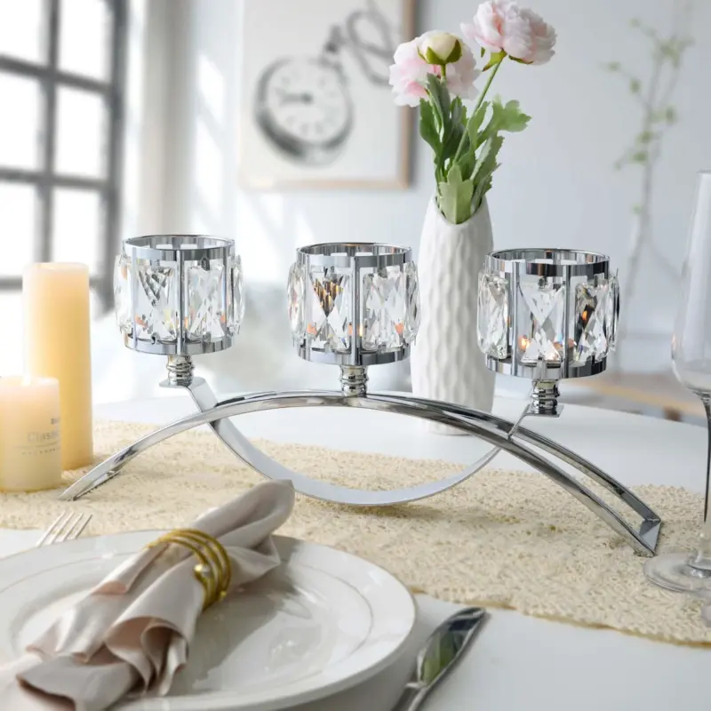 1pc 3 Arms Crystal Candle Holders Arch Candlestick Table Candelabras Centerpieces Home Decoration Perfect Gift tag1