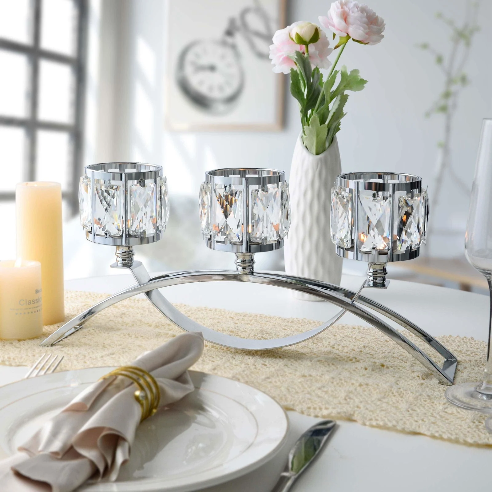 1pc 3 Arms Crystal Candle Holders, Arch Candlestick Table Candelabras Centerpieces  Home Decoration, Perfect Gift -  - #tag1#