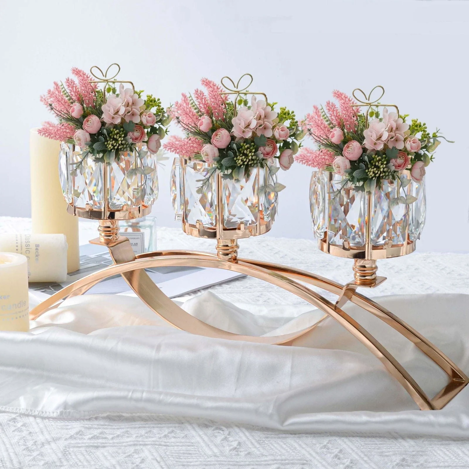 1pc 3 Arms Crystal Candle Holders, Arch Candlestick Table Candelabras Centerpieces  Home Decoration, Perfect Gift -  - #tag1#