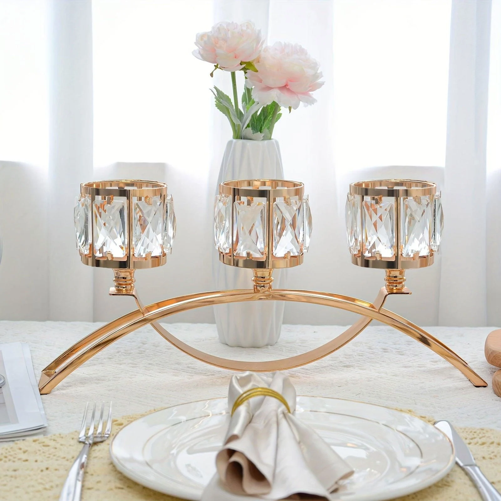 1pc 3 Arms Crystal Candle Holders, Arch Candlestick Table Candelabras Centerpieces  Home Decoration, Perfect Gift -  - #tag1#